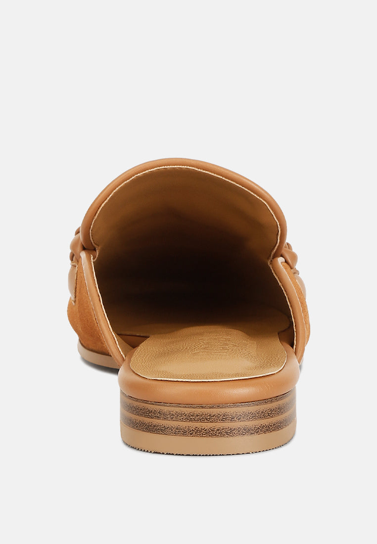 Lavinia Suede Leather Braided Detail Mules - Tigbul's Variety Fashion Shop