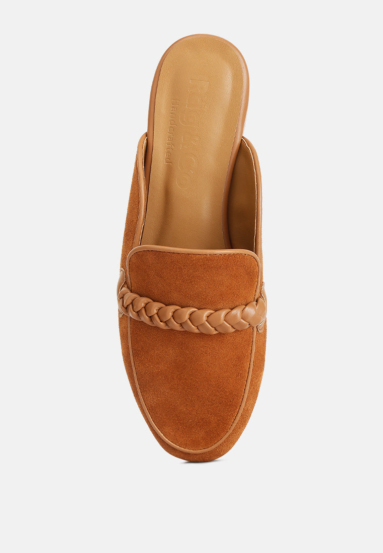 Lavinia Suede Leather Braided Detail Mules - Tigbul's Variety Fashion Shop