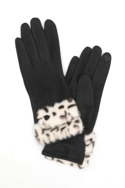 Leopard Faux Fur Cuff Smart Touch Gloves - Tigbul's Variety Fashion Shop