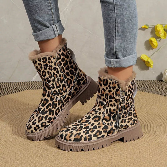 Leopard Print Fur Lined Ankle Boots - Tigbul's Variety Fashion Shop