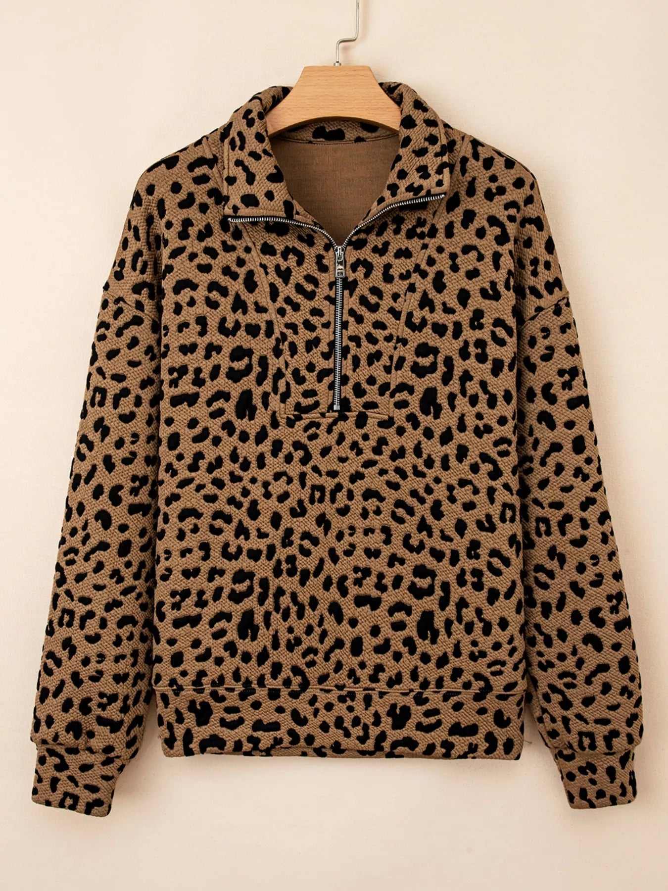 Leopard Print Quarter Zip Sweatshirt - Tigbul's Variety Fashion Shop
