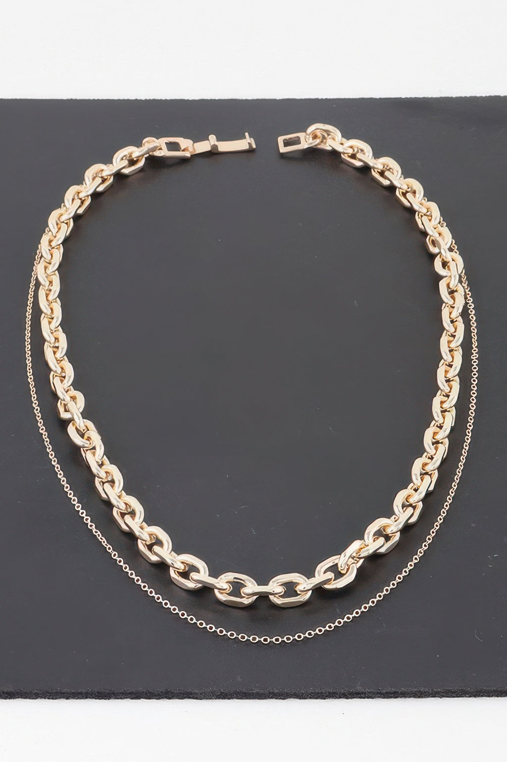 Gold-tone Link Necklace set, long oval link chain with thin second chain