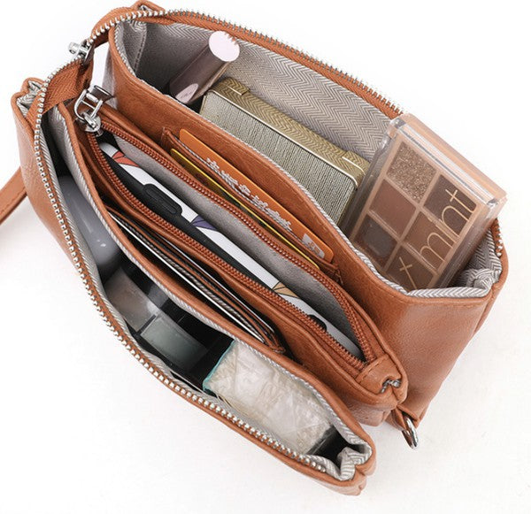 Liv Convertible Compact Crossbody Cognac: Innenfächer mit Reißverschluss und Kartensteckern