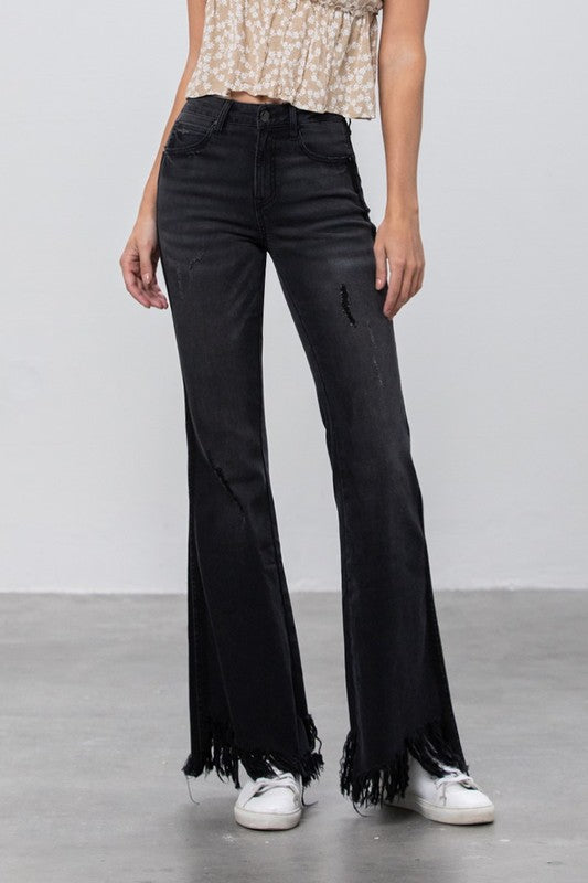 Long Frayed Super Flare Jeans - Tigbul's Variety Fashion Shop