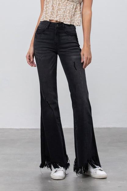 Long Frayed Super Flare Jeans - Tigbul's Variety Fashion Shop