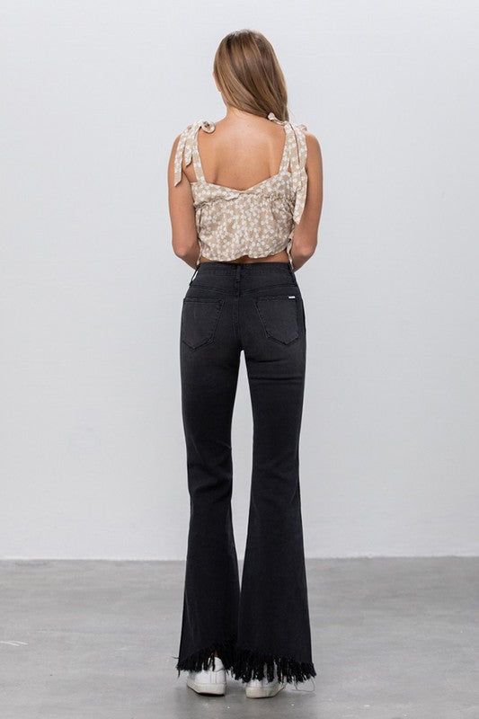 Long Frayed Super Flare Jeans - Tigbul's Variety Fashion Shop