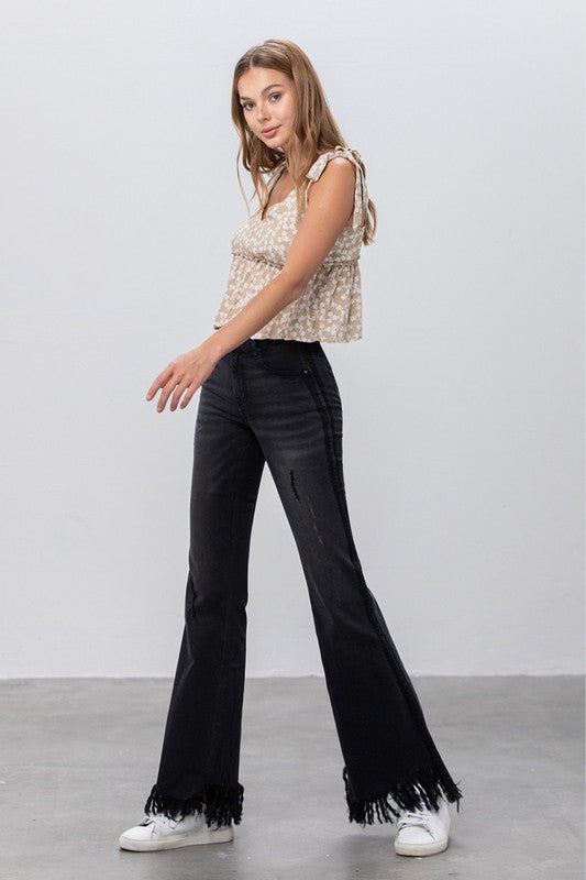 Long Frayed Super Flare Jeans - Tigbul's Variety Fashion Shop