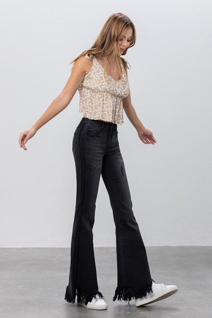 Long Frayed Super Flare Jeans - Tigbul's Variety Fashion Shop