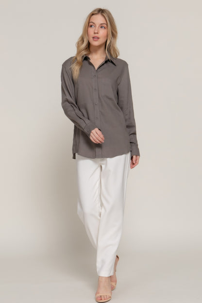 Long Sleeve Linen Blend Shirt - Tigbul's Variety Fashion Shop