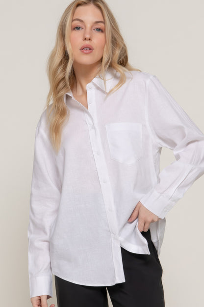 Long Sleeve Linen Blend Shirt - Tigbul's Variety Fashion Shop