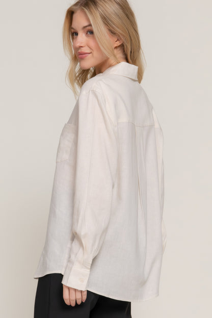 Long Sleeve Linen Blend Shirt - Tigbul's Variety Fashion Shop