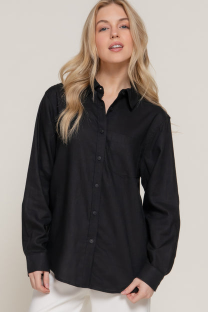 Long Sleeve Linen Blend Shirt - Tigbul's Variety Fashion Shop
