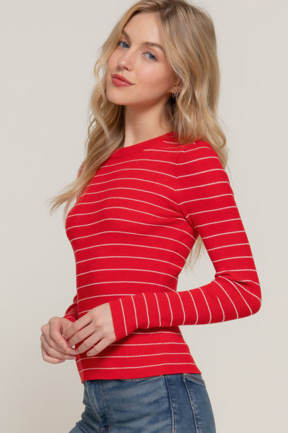 Long slv crew neck stripe sweater - Tigbul's Variety Fashion Shop
