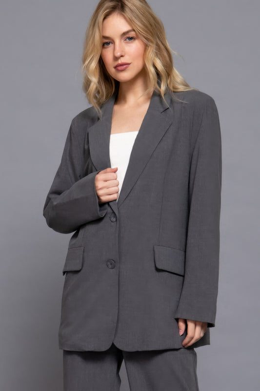 Long slv front button closure blazer - Tigbul's Variety Fashion Shop
