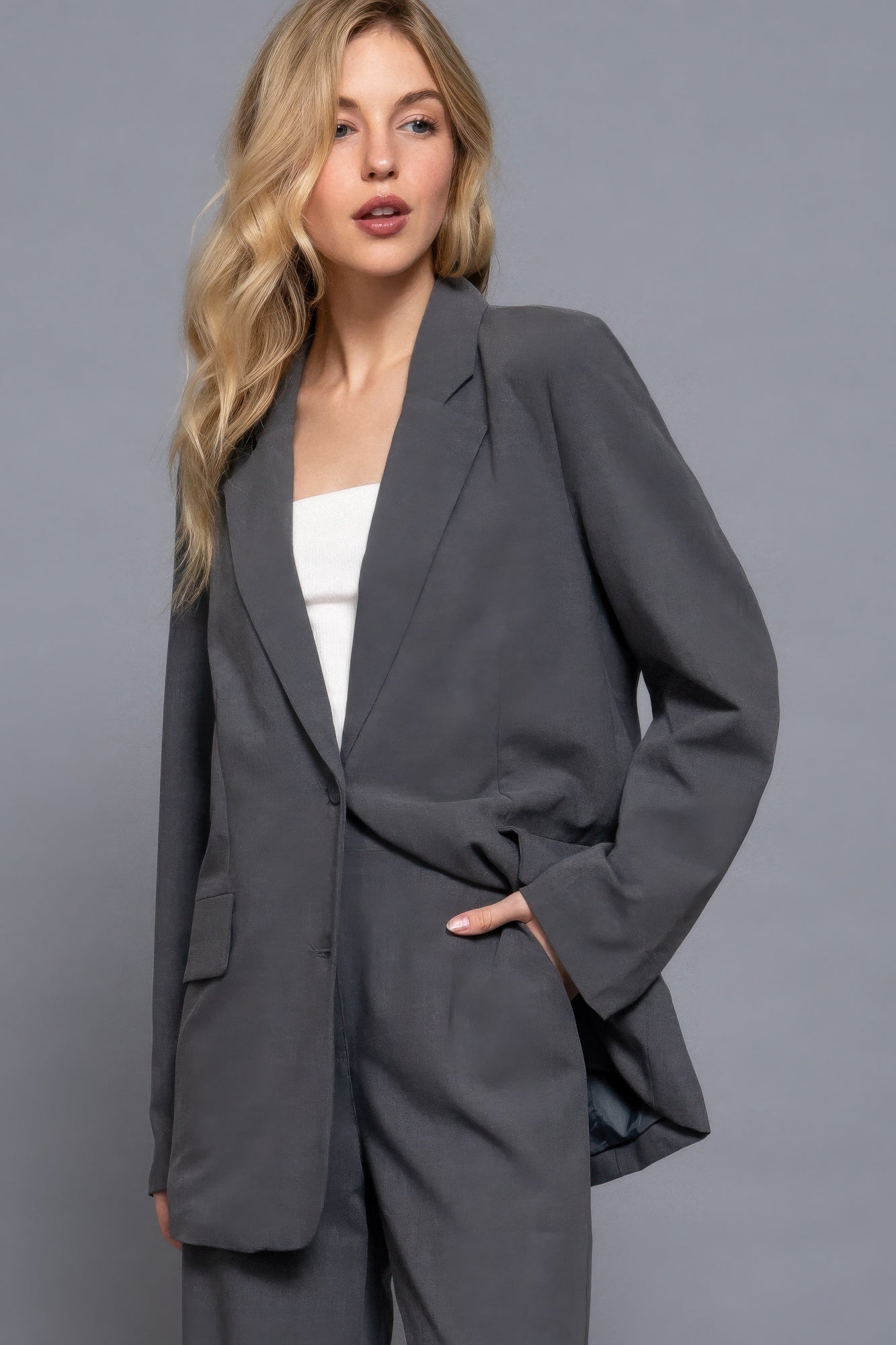 Long slv front button closure blazer - Tigbul's Variety Fashion Shop