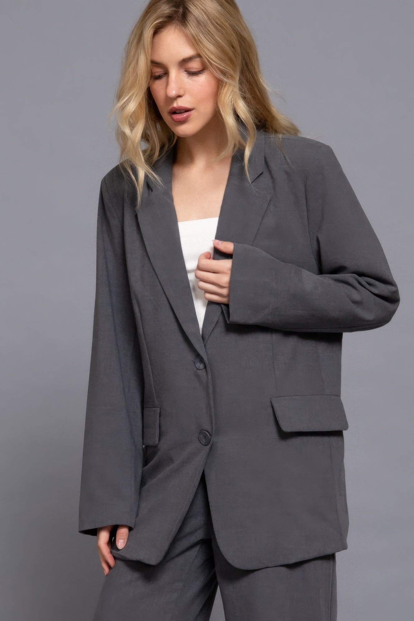 Long slv front button closure blazer - Tigbul's Variety Fashion Shop