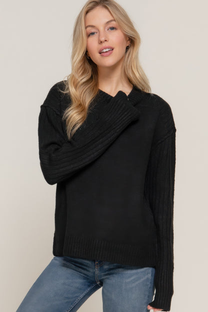 Long Slv Mock Neck Raised Seam Sweater - Tigbul's Variety Fashion Shop