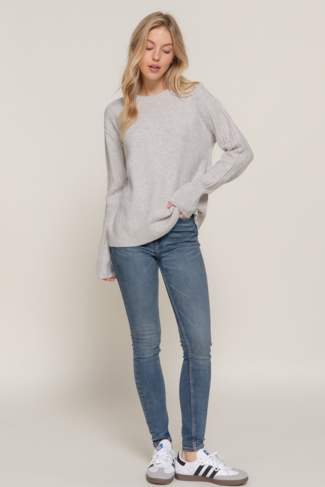 Long Slv Mock Neck Raised Seam Sweater - Tigbul's Variety Fashion Shop