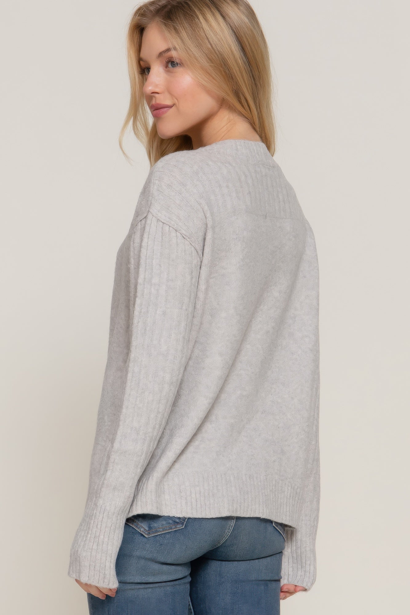 Long Slv Mock Neck Raised Seam Sweater - Tigbul's Variety Fashion Shop