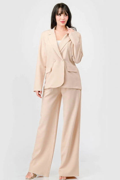 Luxe Stretch Woven Loose Fit Blazer And Wide Legs Pants Semi Formal Set - Tigbul's Variety Fashion Shop