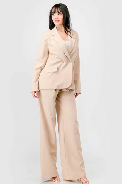 Luxe Stretch Woven Loose Fit Blazer And Wide Legs Pants Semi Formal Set - Tigbul's Variety Fashion Shop