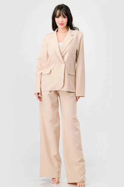 Luxe Stretch Woven Loose Fit Blazer And Wide Legs Pants Semi Formal Set - Tigbul's Variety Fashion Shop