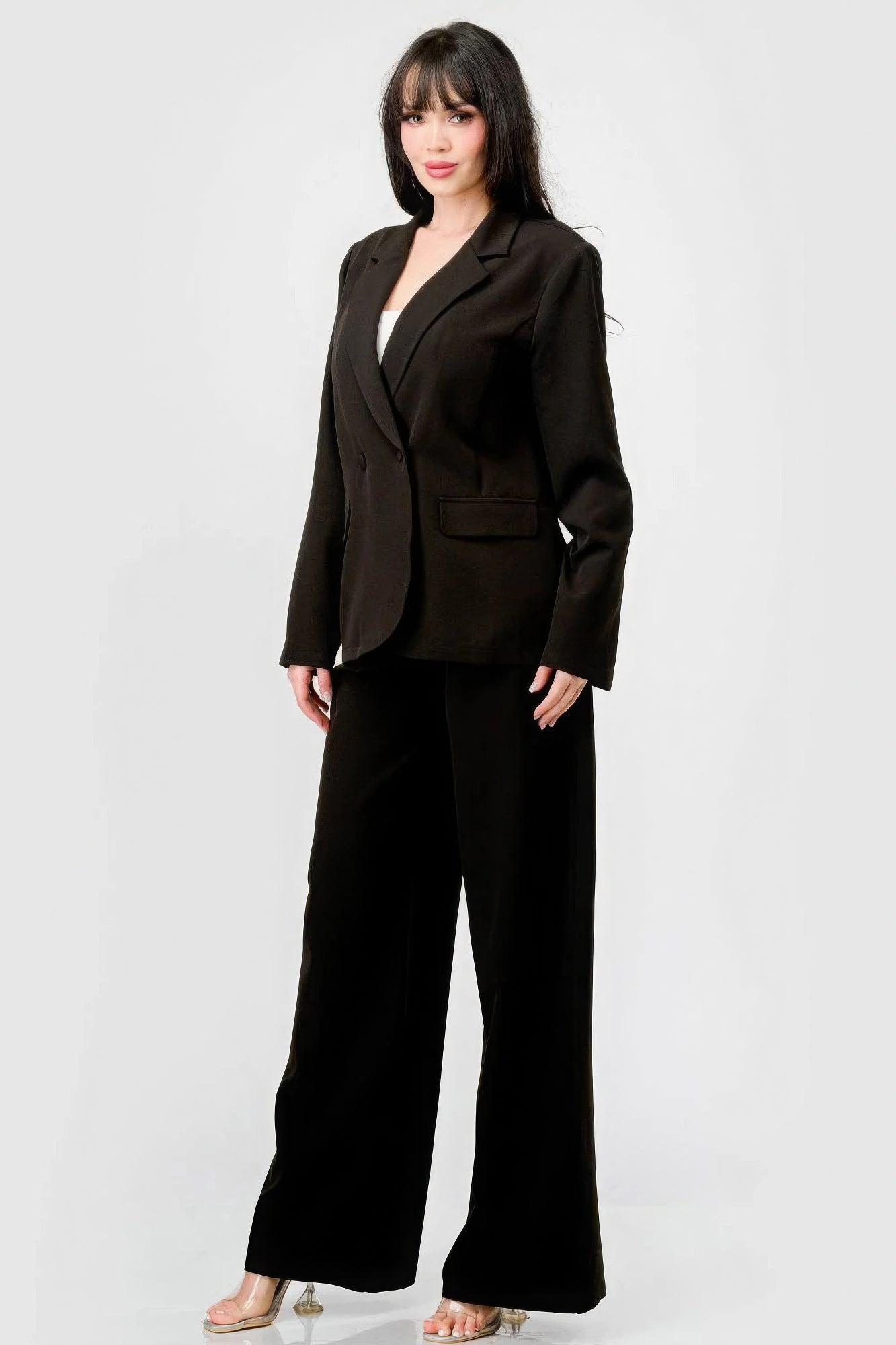 Luxe Stretch Woven Loose Fit Blazer And Wide Legs Pants Semi Formal Set - Tigbul's Variety Fashion Shop