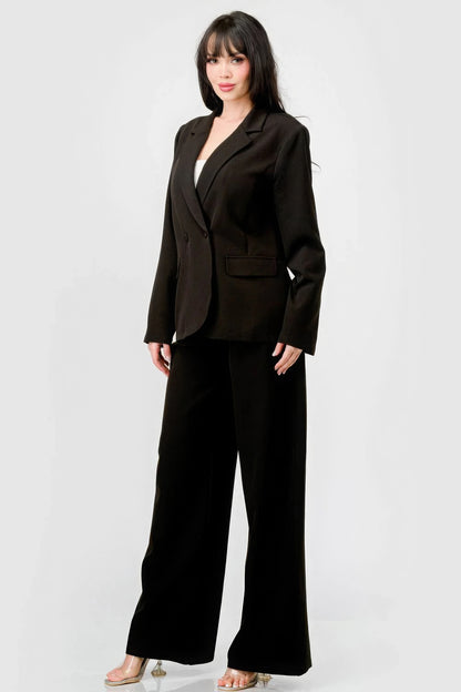 Luxe Stretch Woven Loose Fit Blazer And Wide Legs Pants Semi Formal Set - Tigbul's Variety Fashion Shop