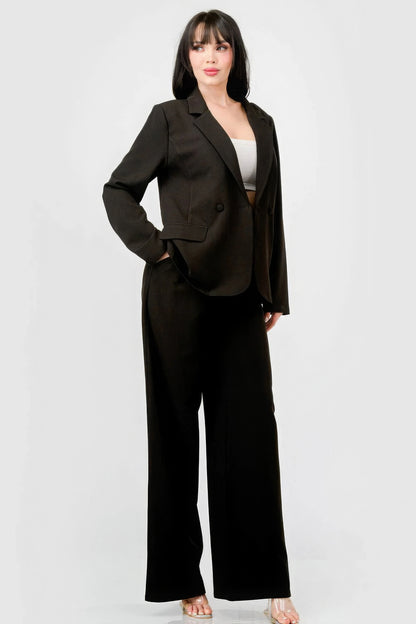 Luxe Stretch Woven Loose Fit Blazer And Wide Legs Pants Semi Formal Set - Tigbul's Variety Fashion Shop