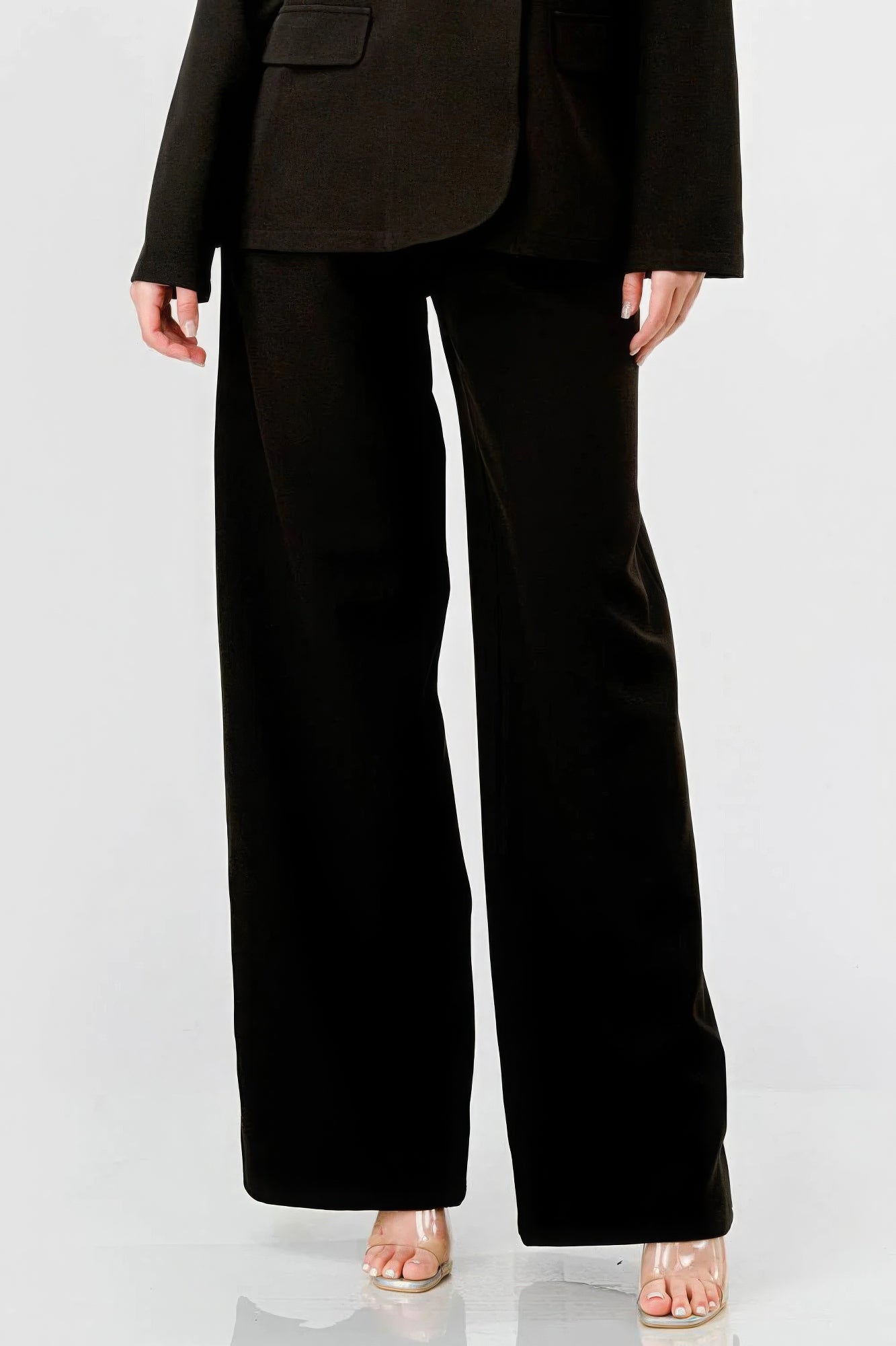 Luxe Stretch Woven Loose Fit Blazer And Wide Legs Pants Semi Formal Set - Tigbul's Variety Fashion Shop