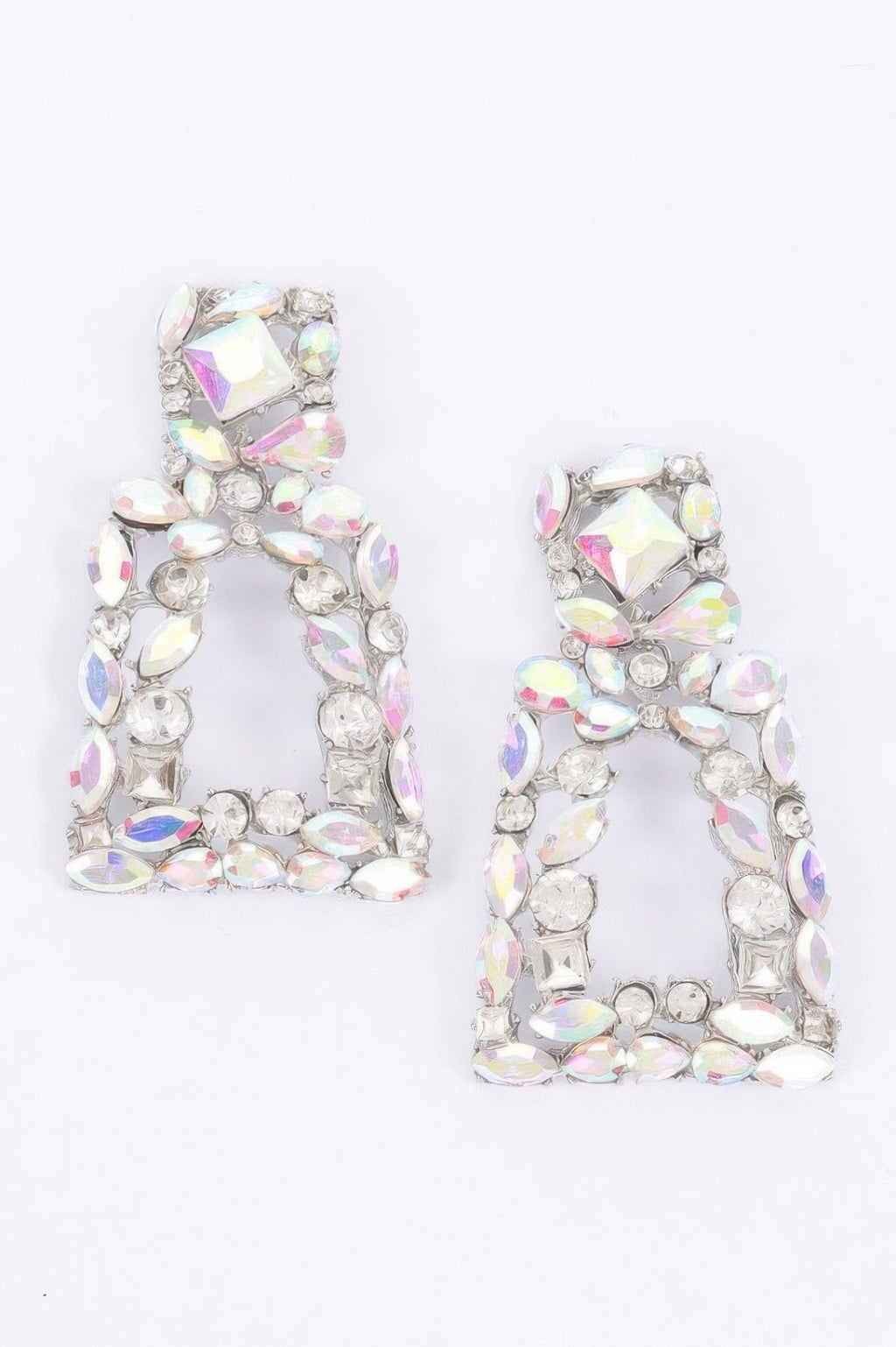 Cluster Shine Ohrringe, rechteckiger Ring mit schimmernden Opal-Steinen (silberfarbener Look)