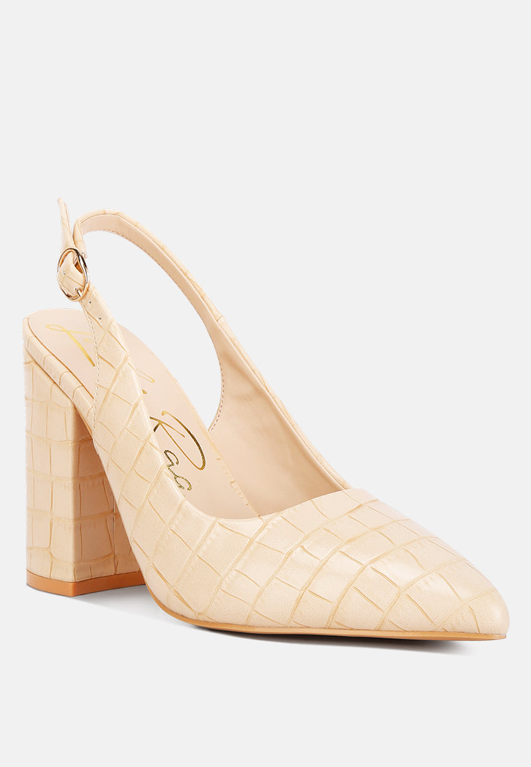 Macha Croctexture Sling Back Heels - Tigbul's Variety Fashion Shop