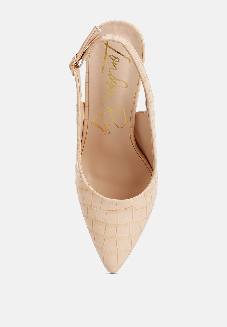 Macha Croctexture Sling Back Heels - Tigbul's Variety Fashion Shop