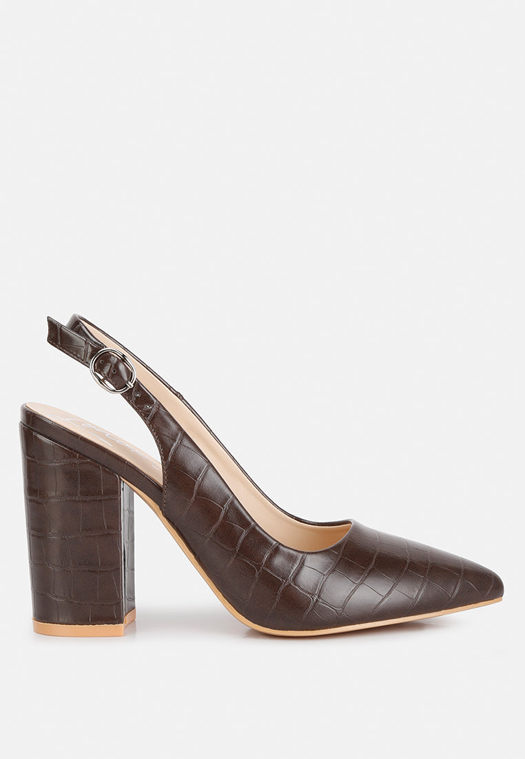 Macha Croctexture Sling Back Heels - Tigbul's Variety Fashion Shop