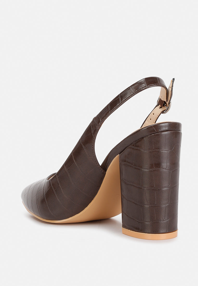Macha Croctexture Sling Back Heels - Tigbul's Variety Fashion Shop