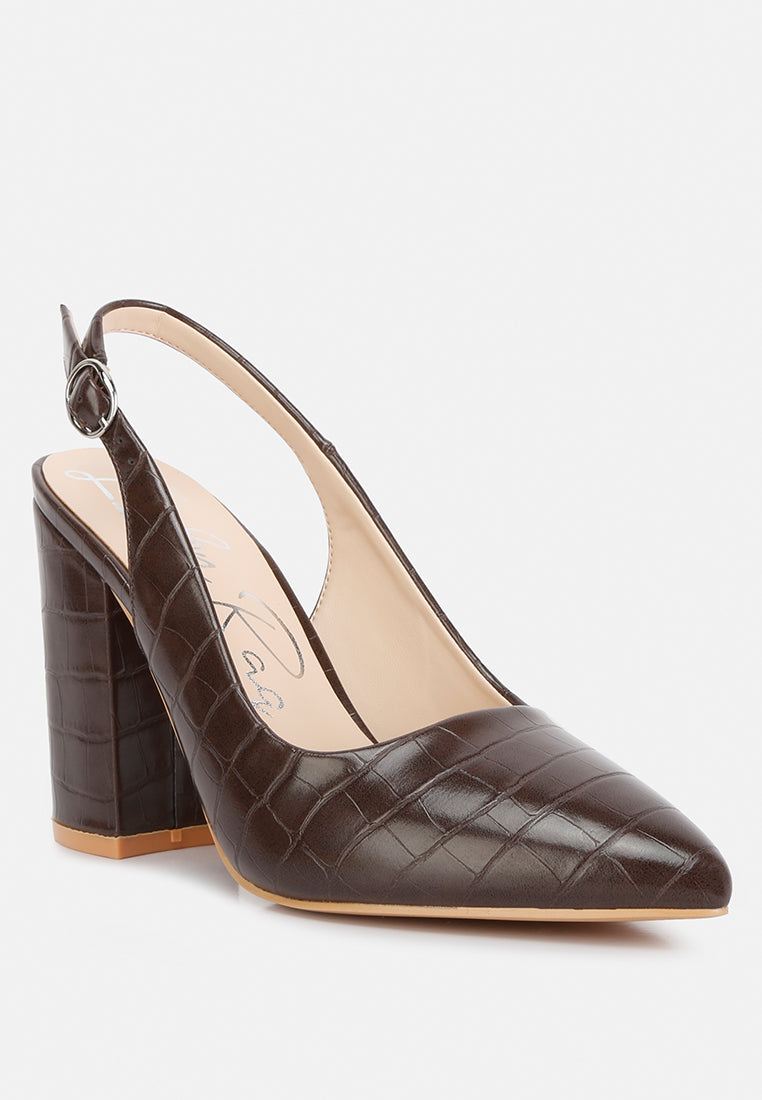 Macha Croctexture Sling Back Heels - Tigbul's Variety Fashion Shop
