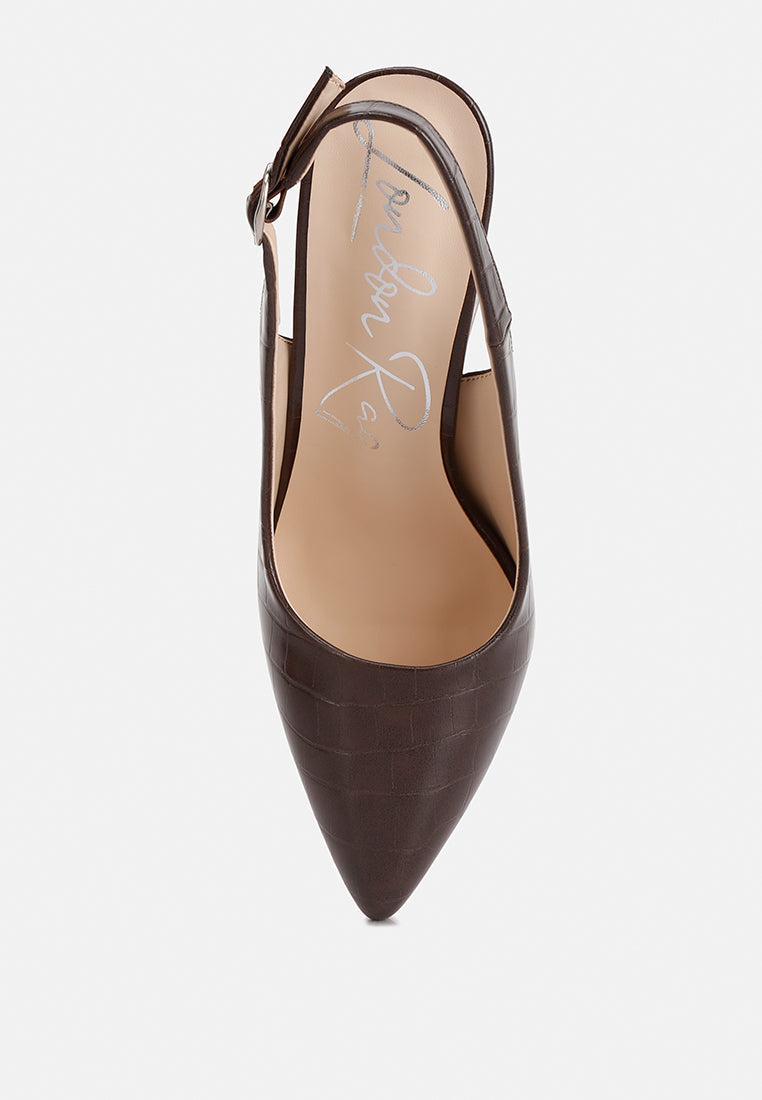 Macha Croctexture Sling Back Heels - Tigbul's Variety Fashion Shop