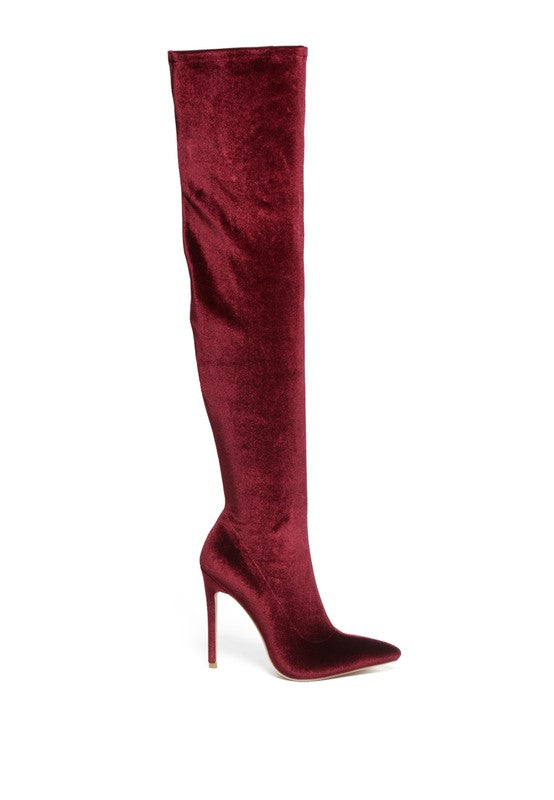 Madman over-the-knee boot, burgundy suede-look, high stiletto heel