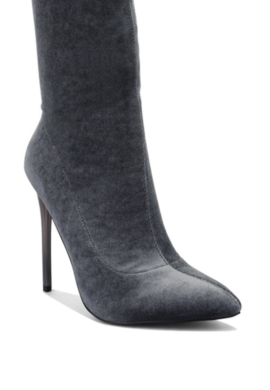 Over-the-knee boot, dark grey, pointed toe, high stiletto heel