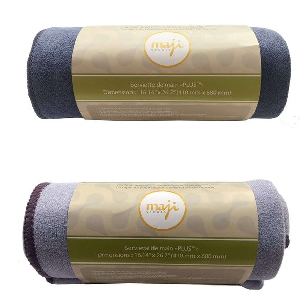 Maji Sports hand towel roll, blue terry with label on cream band