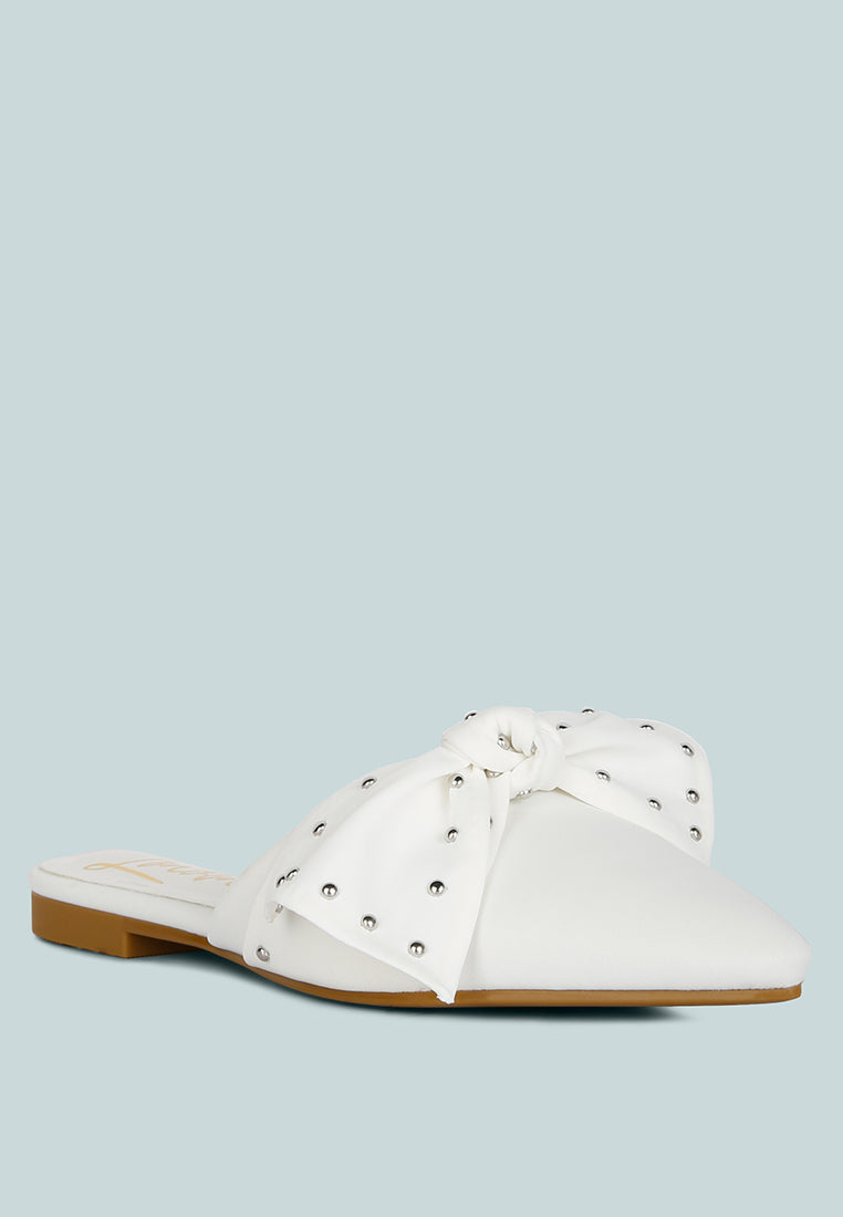 Makeover Studded Bow Flat Mules - Tigbul's Variety Fashion Shop