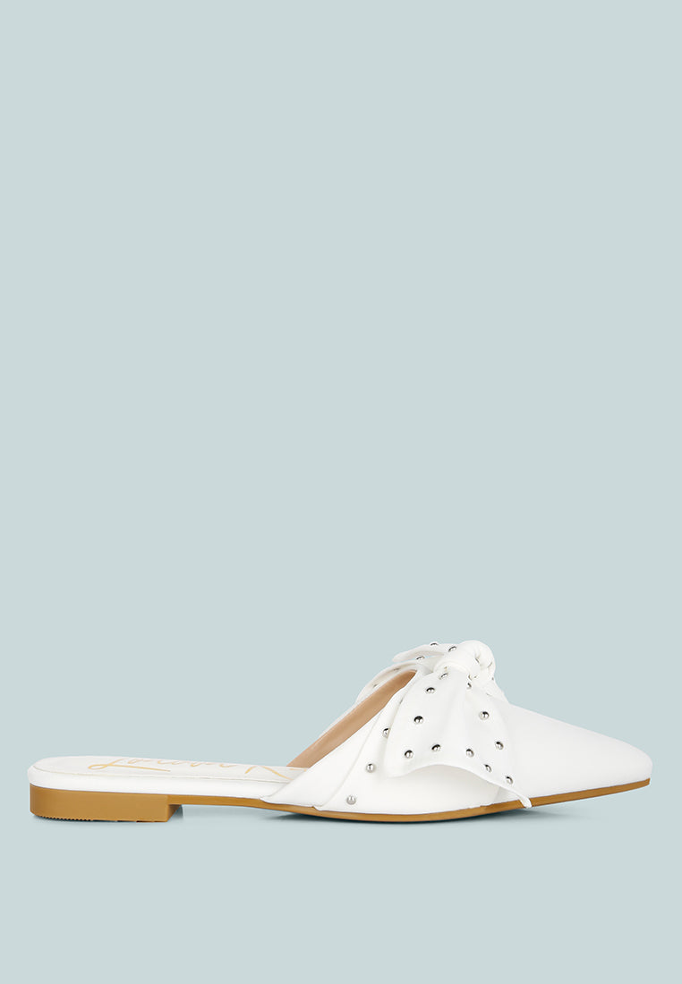 Makeover Studded Bow Flat Mules - Tigbul's Variety Fashion Shop