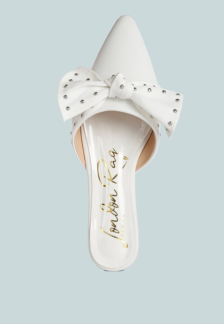 Makeover Studded Bow Flat Mules - Tigbul's Variety Fashion Shop