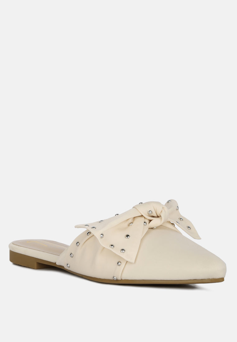 Makeover Studded Bow Flat Mules - Tigbul's Variety Fashion Shop