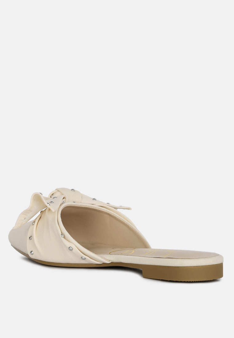 Makeover Studded Bow Flat Mules - Tigbul's Variety Fashion Shop