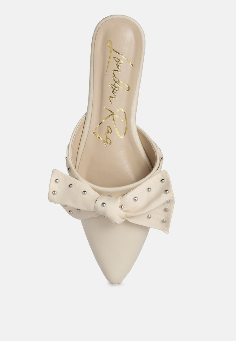 Makeover Studded Bow Flat Mules - Tigbul's Variety Fashion Shop