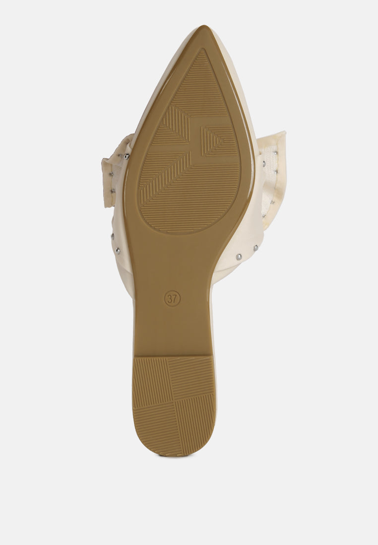 Makeover Studded Bow Flat Mules - Tigbul's Variety Fashion Shop