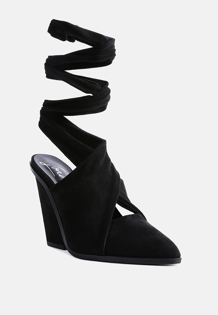 Mama Fav Lace Up Block Heel Mules - Tigbul's Variety Fashion Shop