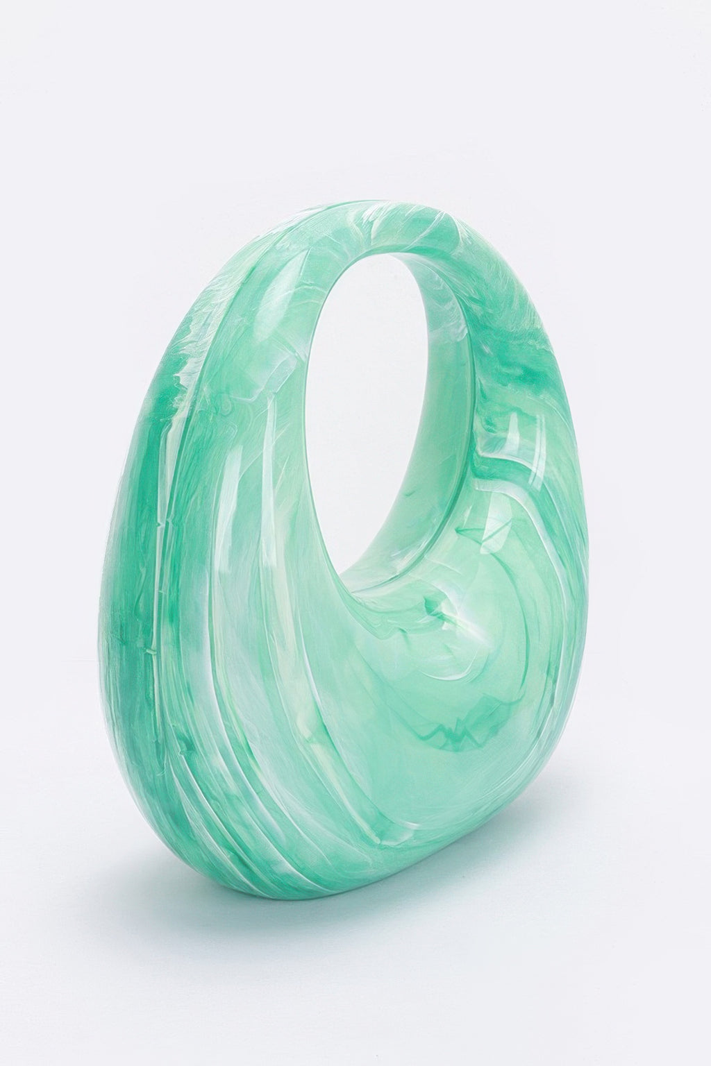 Marble Plastic Bag verde menta, bolso tipo anillo translúcido con textura jaspeada