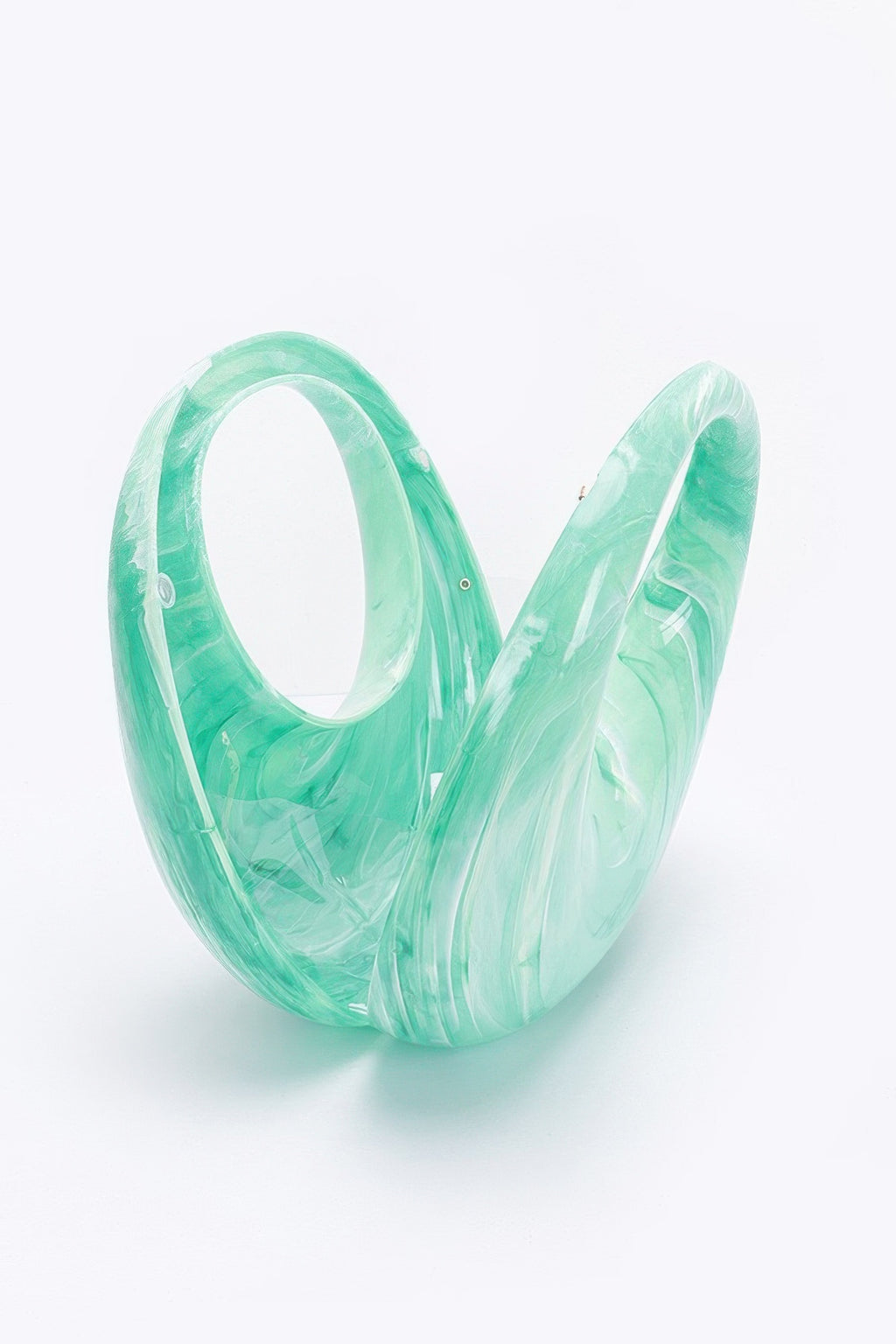 Marble Plastic Bag verde menta jaspeado, vista lateral del anillo con asa interior